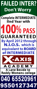 INTER FAILED? JOIN INTER II YEAR Long Term coaching classes & EAMCET & AIEEE 100%pass guarantee V-ONE ACADEMY AMEERPET,NARAYANAGUDA,DILSUKHNAGAR. Ph:040-64592949,8374567468.
