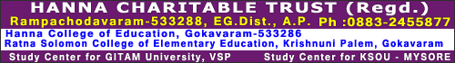 HANNA CHARITABLE TRUST Rampachodavaram EG Dist PH:0883-2455877 Hanna College OF Education Gokavaram Ratna Solomon College Of Elementary Education Krishnuni Palem Gokavaram